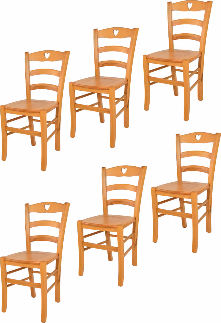 t m c s Tommychairs - Set di 6 sedie CUORE per cucina e sala da pranzo, struttura robusta in legno di faggio laccato color miele e seduta in legno