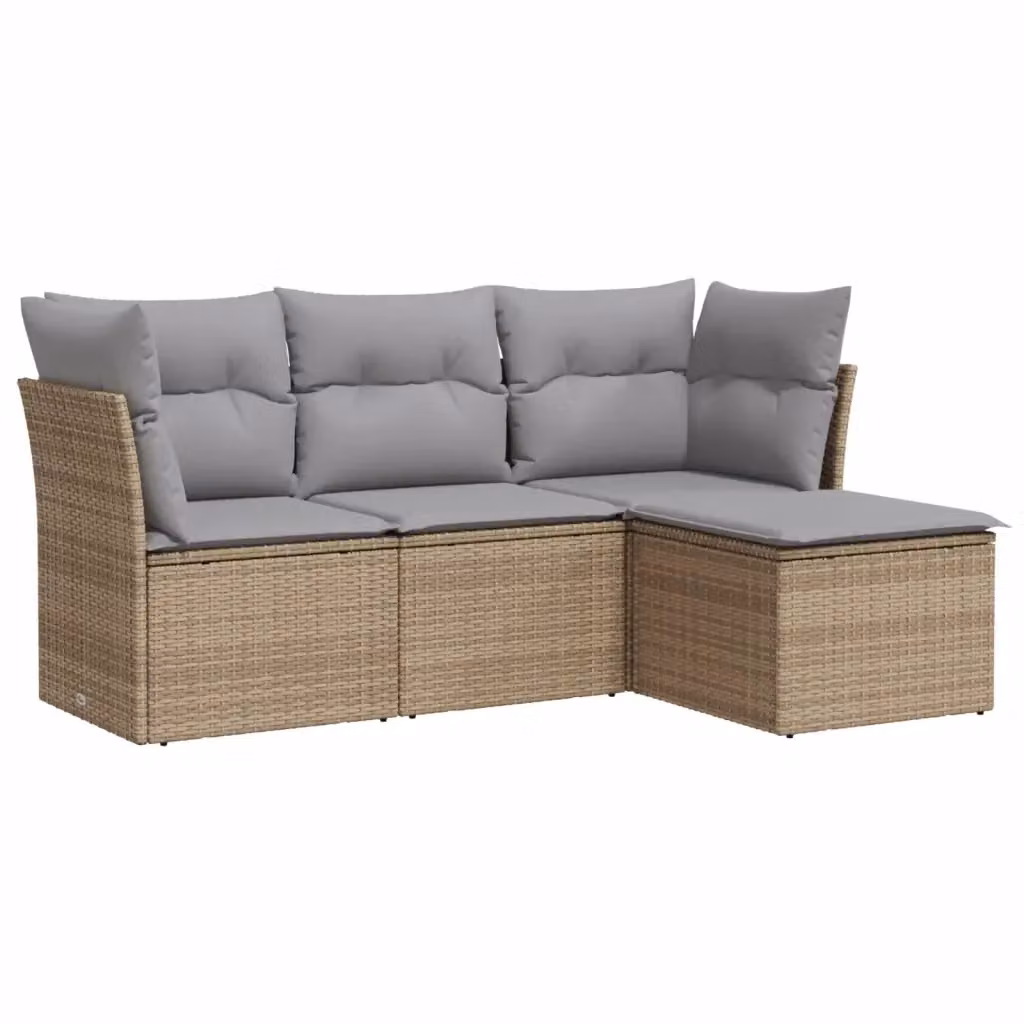 vidaXL Set Divano da Giardino a L 4 pz in Polyrattan con Cuscini Beige e Grigio – 2