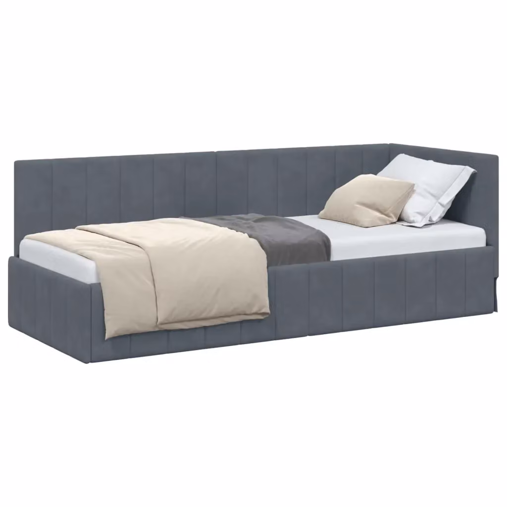 Cornice del letto ad angolo vidaXL in velluto grigio, L 80 cm x P 200 cm – 2