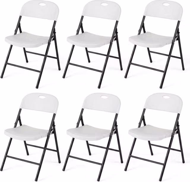 Set di 6 sedie pieghevoli impilabili in plastica e metallo con finitura opaca per cucina, sala da pranzo o ufficio, L: 43 cm, P: 44 cm, H: 77 cm