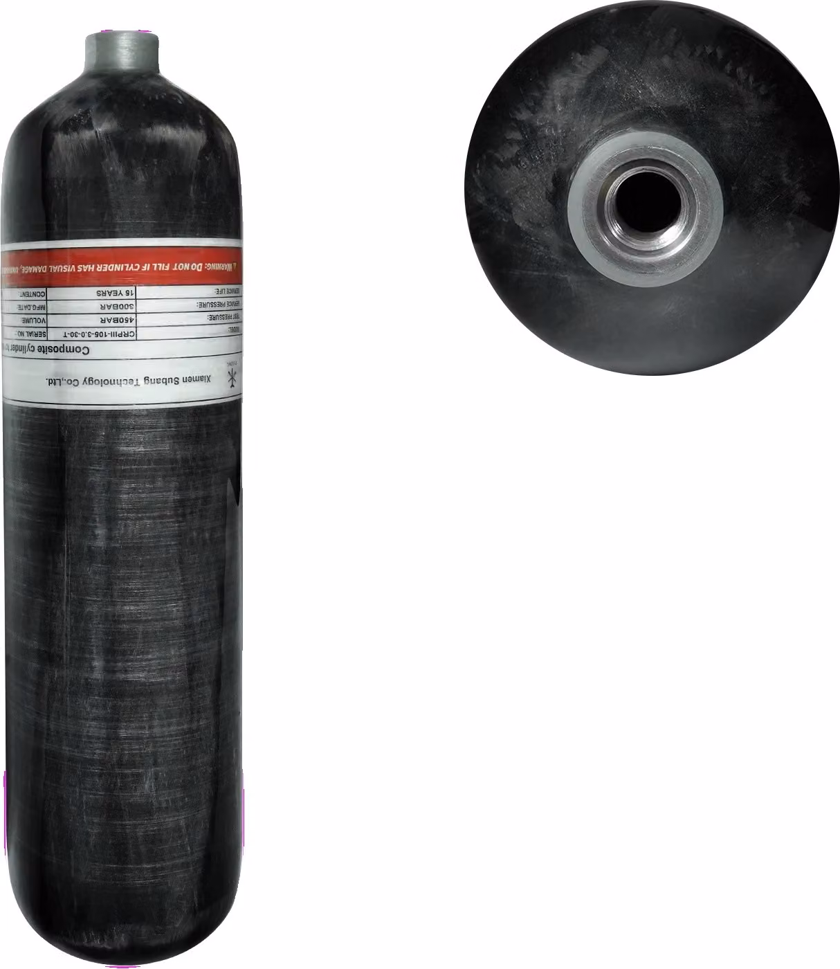 Cilindro ad alta pressione, volume 3L, pressione di esercizio 300 bar, fibra di carbonio