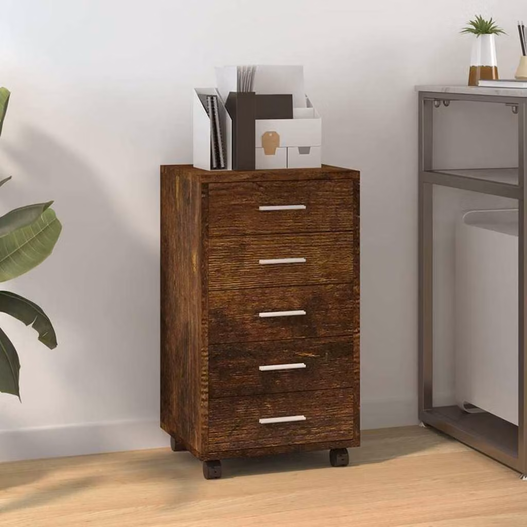 Cassettiera con ruote vidaXL in legno multistrato e MDF colore rovere fumo marrone