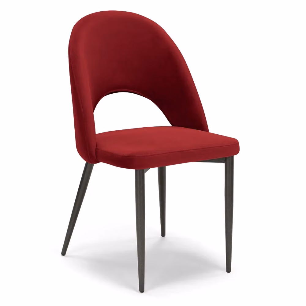 Set di 6 sedie imbottite SOLE Redokasa per sala da pranzo, design moderno con rivestimento in velluto idrorepellente e gambe coniche in metallo, colore Rosso – 2