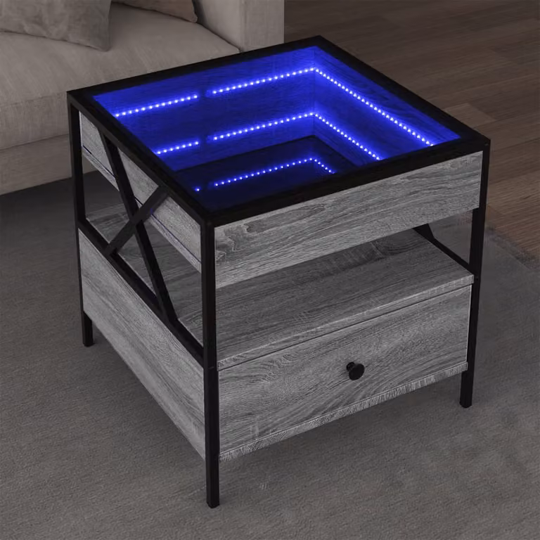 vidaXL Tavolino da Salotto Moderno con LED Grigio, L/P/H: 50 x 50 x 51 cm