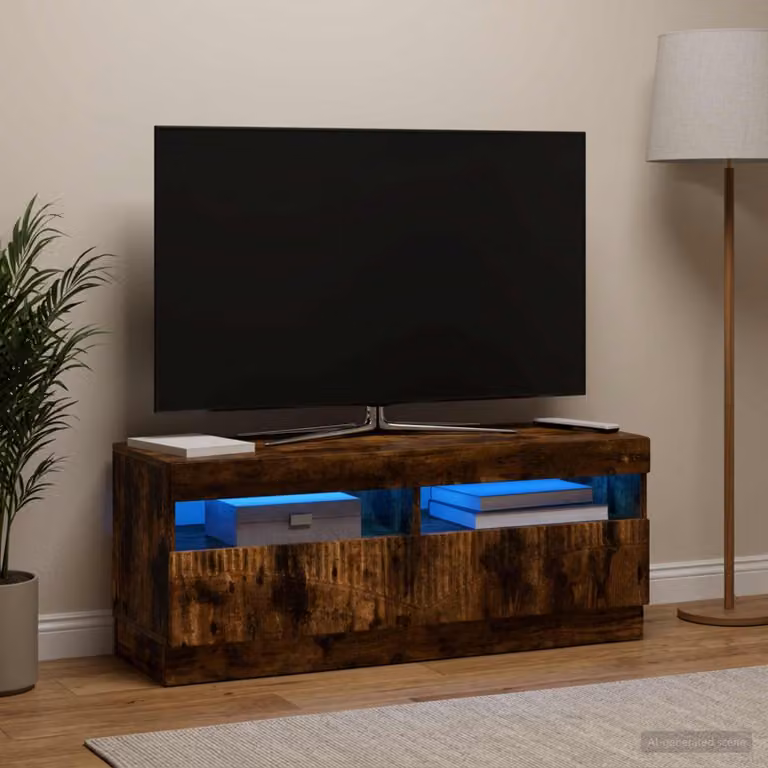 Mobile TV stand vidaXL Rovere Fumo in legno ingegnerizzato con illuminazione LED integrata e vani porta media, colore marrone
