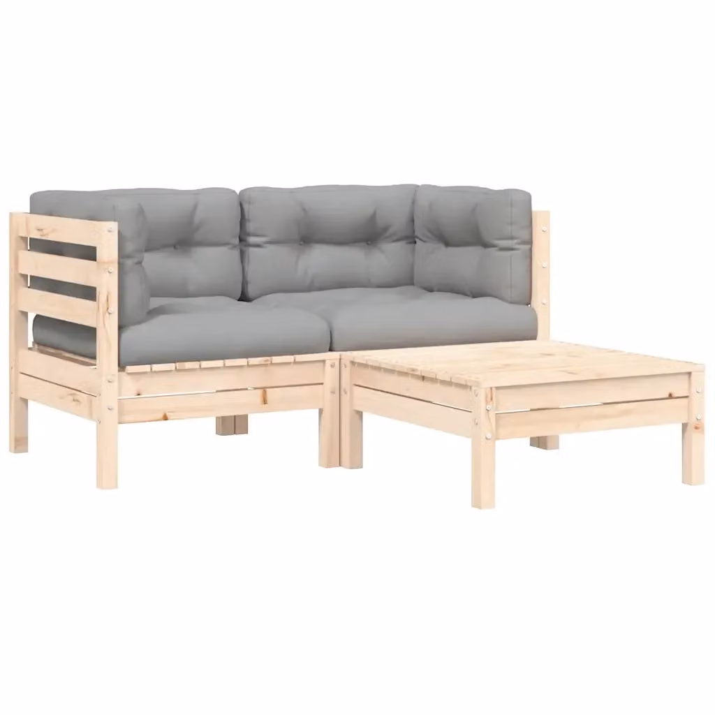 Set di Divani da Giardino a L vidaXL in Legno di Pino con Cuscini Grigi Moderni – 2