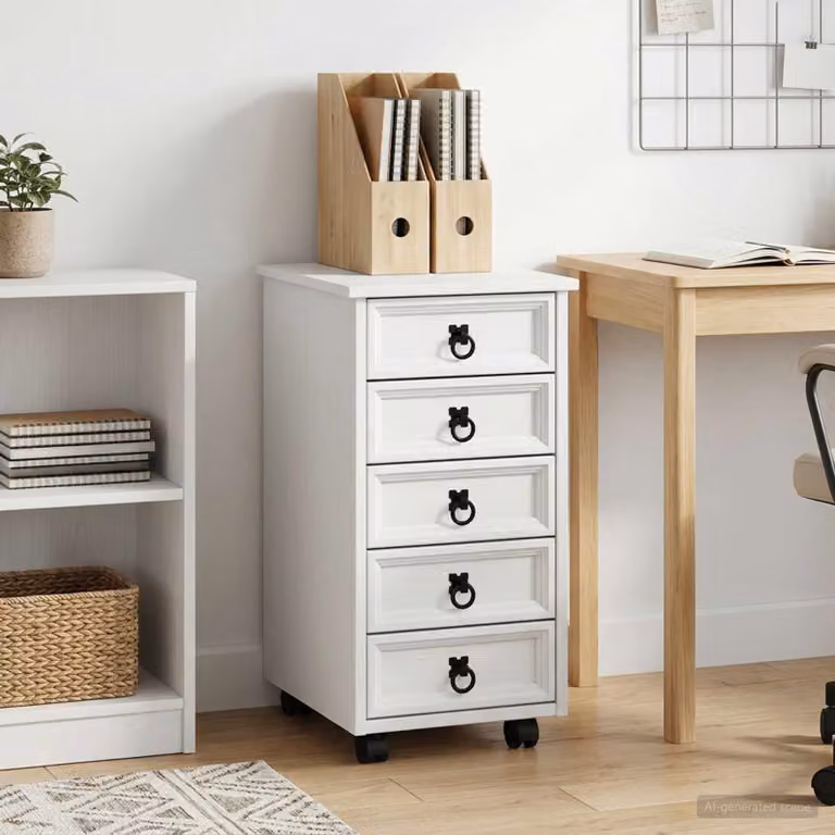 vidaXL Armadietto Rotolante CORONA con Cassetti in Legno di Pino Bianco per Soggiorno, Camera da Letto o Ufficio