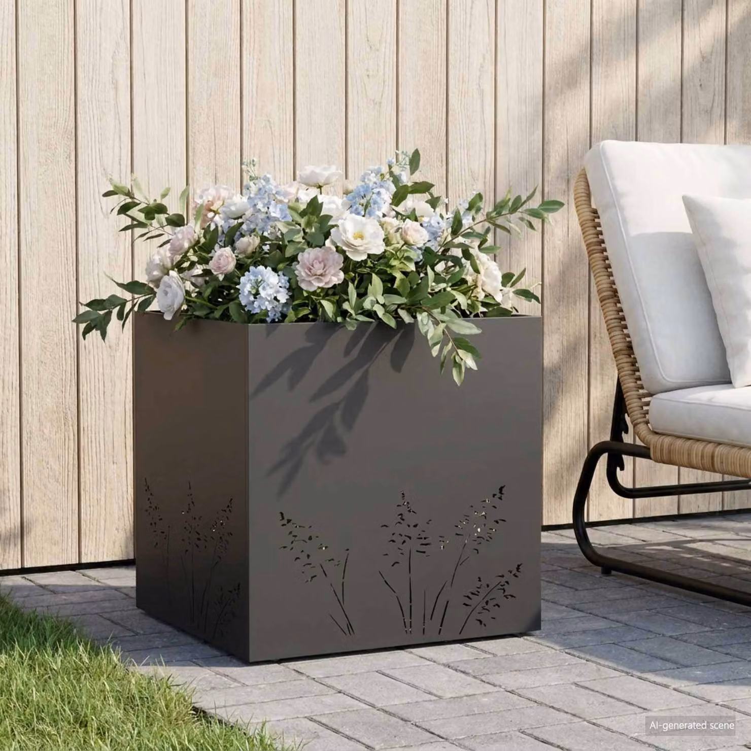 Vaso da giardino vidaXL in acciaio nero L: 50 cm, P: 50 cm, H: 49 cm