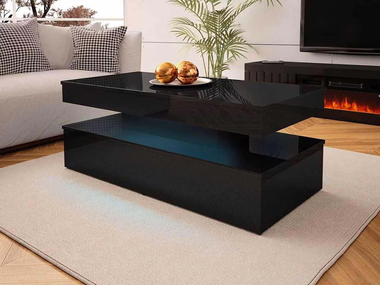 Tavolino da soggiorno con illuminazione a LED USOA - nero lucido