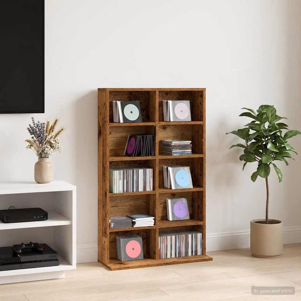 Mobile per CD vidaXL in legno color marrone antico con ripiani regolabili L 65 x P 23,5 x H 97,5 cm