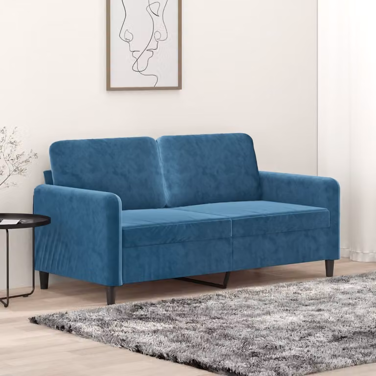 Divano a due posti, modello "Exclusive", colore blu, rivestito in velluto, dimensioni 140 cm