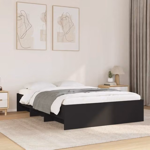 Giroletto-Struttura Letto Nero 135x190 cm in Legno Multistrato 827490