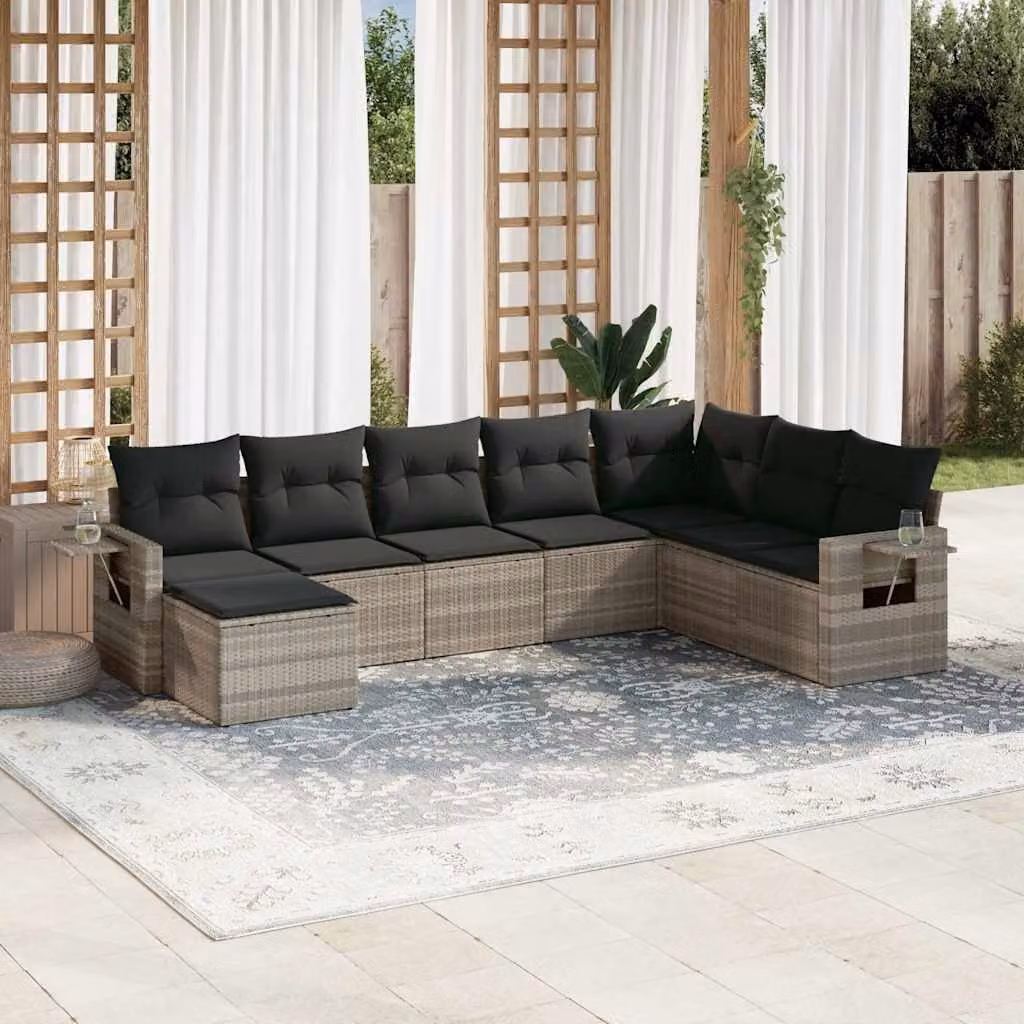 Set Divano da Giardino vidaXL 8pz in Polyrattan Grigio con Cuscini Imbottiti e Tavolino – 1
