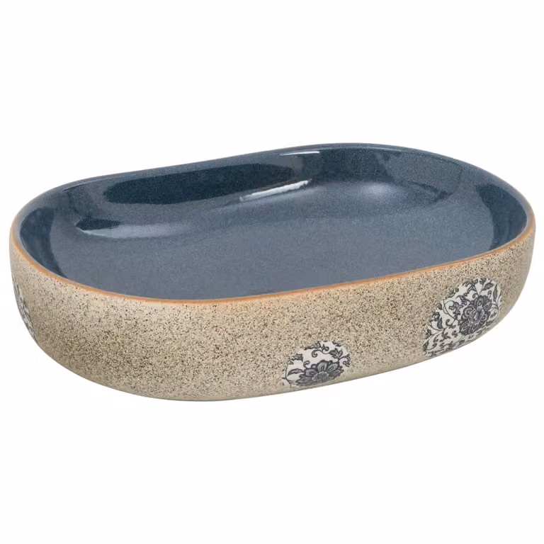 Lavabo da Appoggio Sabbia e Blu Ovale 59x40x14 cm Vetroceramica