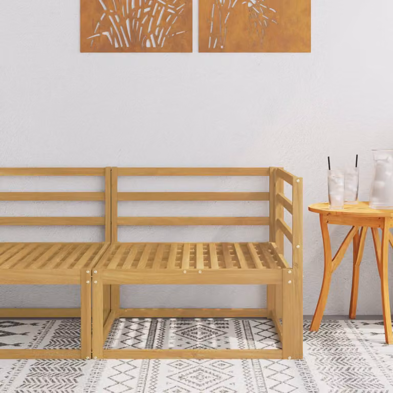 vidaXL Divano angolare da esterno moderno in legno di acacia con cuscini bianco e marrone L/P/H: 83 x 83 x 73 cm