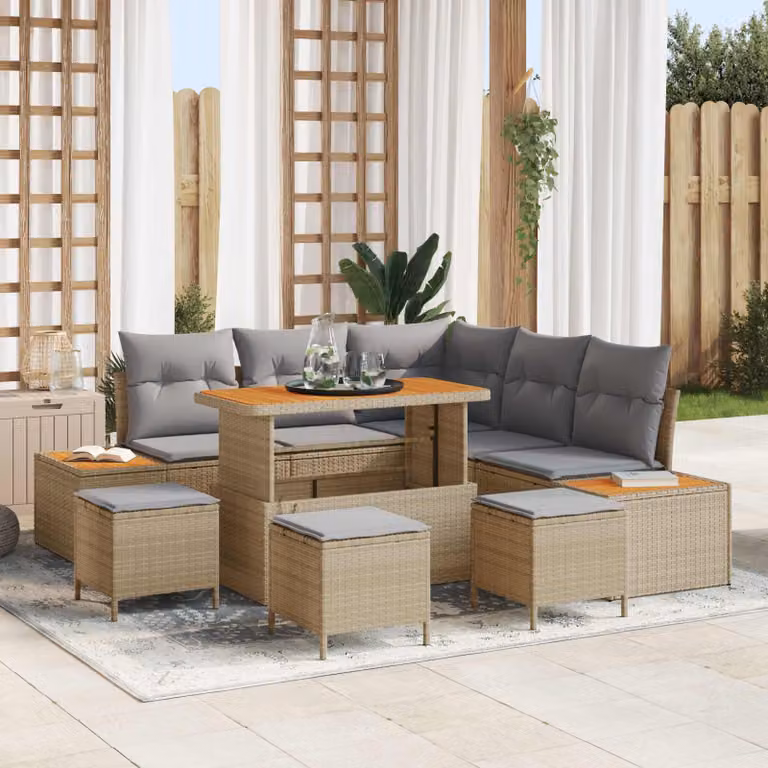 vidaXL Set Divano da Giardino Moderno 9 Pezzi con Cuscini Beige e Grigio