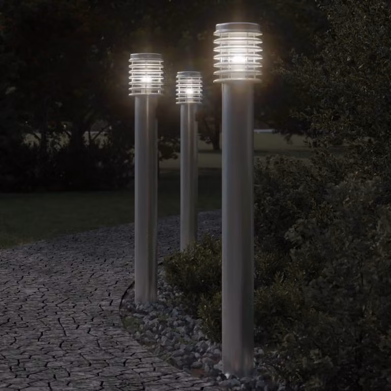vidaXL Lampada da terra per esterni in acciaio inox e plastica, colore argento, Altezza: 110 cm