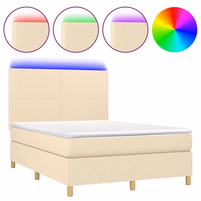 Letto a Molle con Materasso e LED Crema 140x200 cm in Tessuto