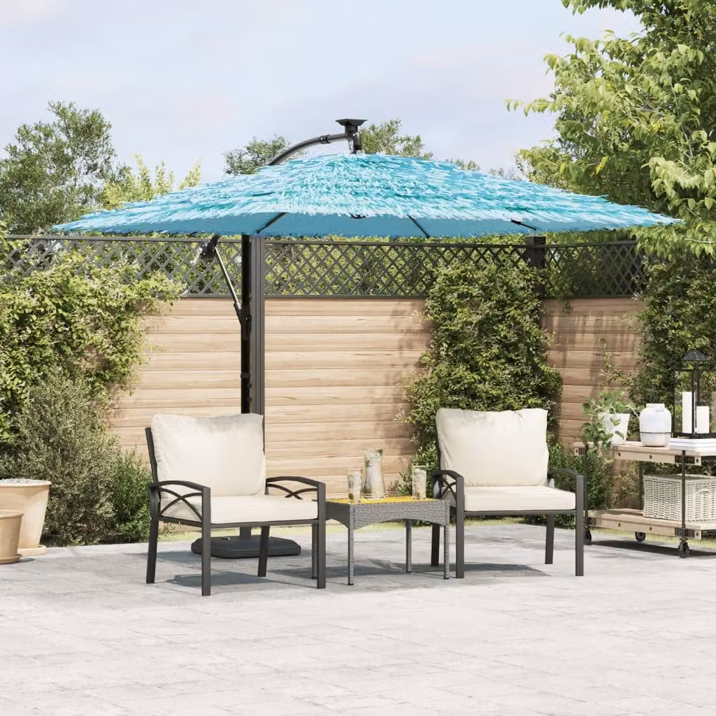 Ombrellone da giardino vidaXL in poliestere con palo centrale in acciaio, colore blu turchese, L: 246 cm, P: 246 cm, H: 230 cm