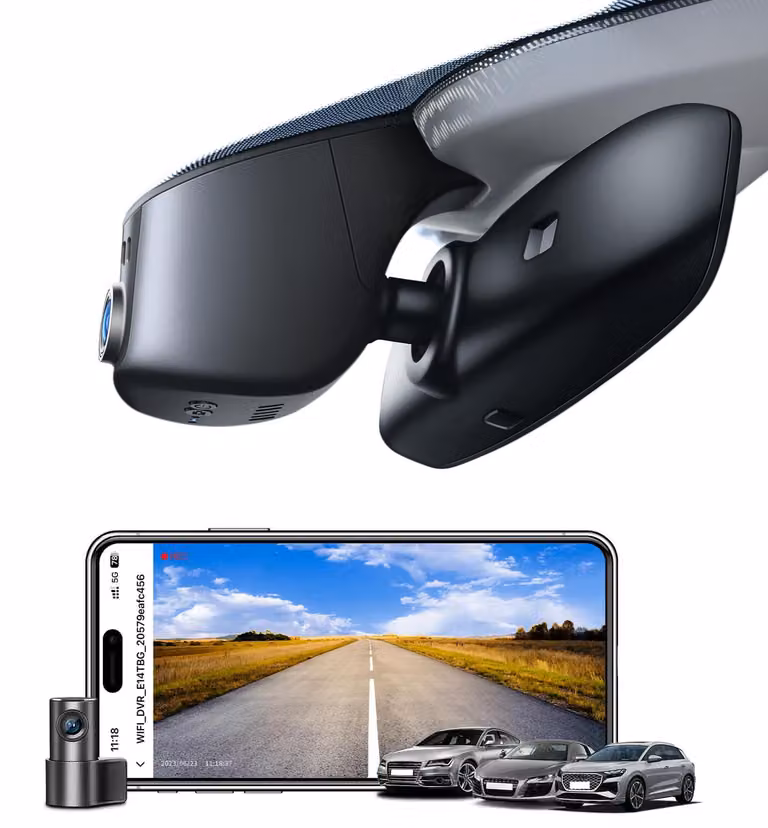 Telecamera da cruscotto per auto, risoluzione 4K (anteriore) - Telecamera per la retromarcia, risoluzione 1080P - Obiettivo grandangolare da 150 gradi - Colore: nero