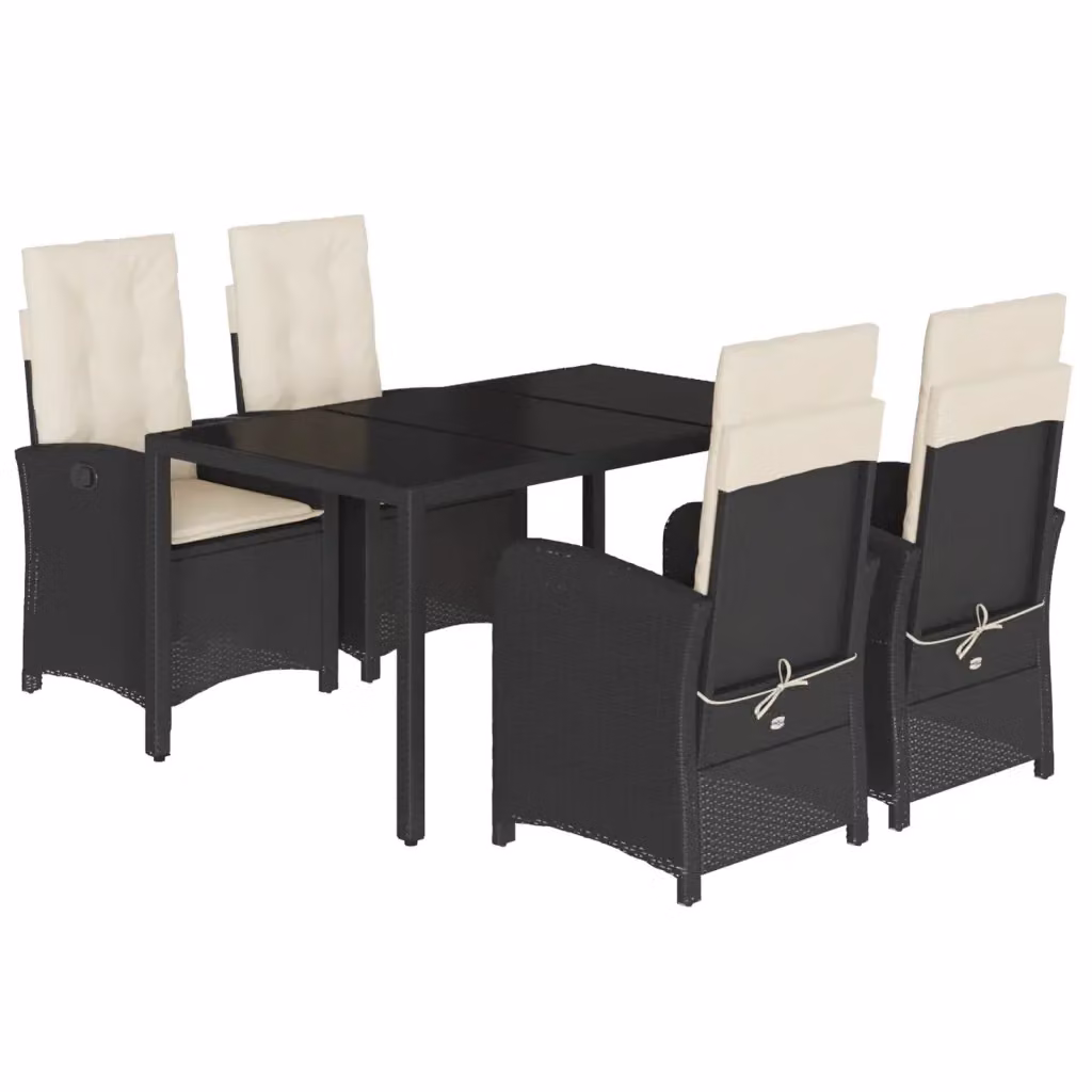vidaXL Set da Pranzo da Giardino 5 pz in Polyrattan Nero con Cuscini e Tavolo in Vetro – 2