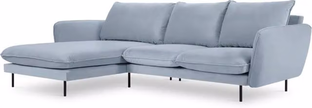 Divano angolare sinistro Vienna Cosmopolitan Design in velluto azzurro da 5 posti L/P/H: 255 x 170 x 95 cm