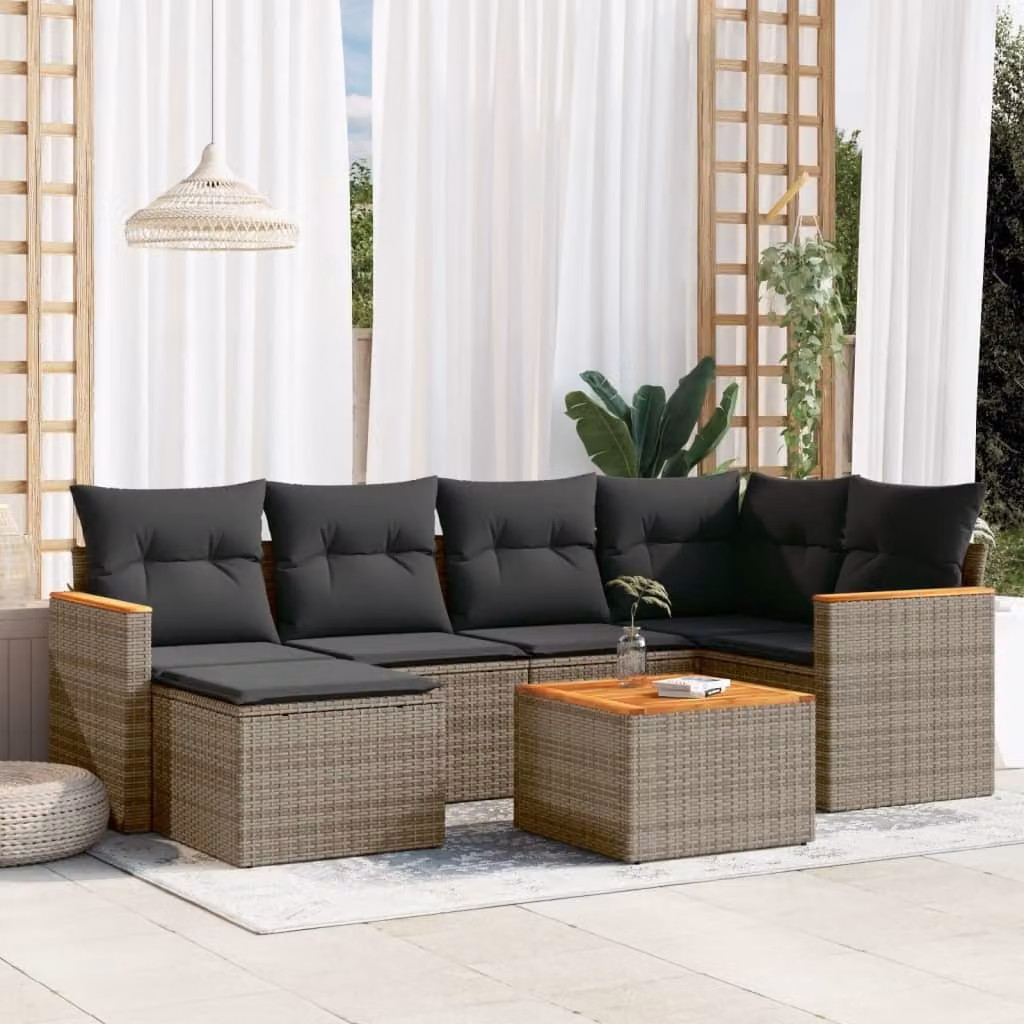 Maison Exclusive - Set Divani da Giardino 7 pz con Cuscini Grigio in Polyrattan