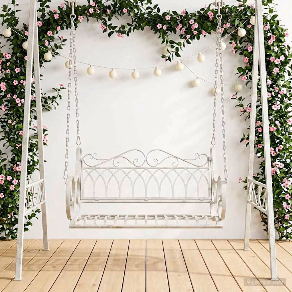 Panchina a dondolo vidaXL in acciaio bianco per giardino e terrazzo L: 109 cm, P: 75 cm, H: 59 cm