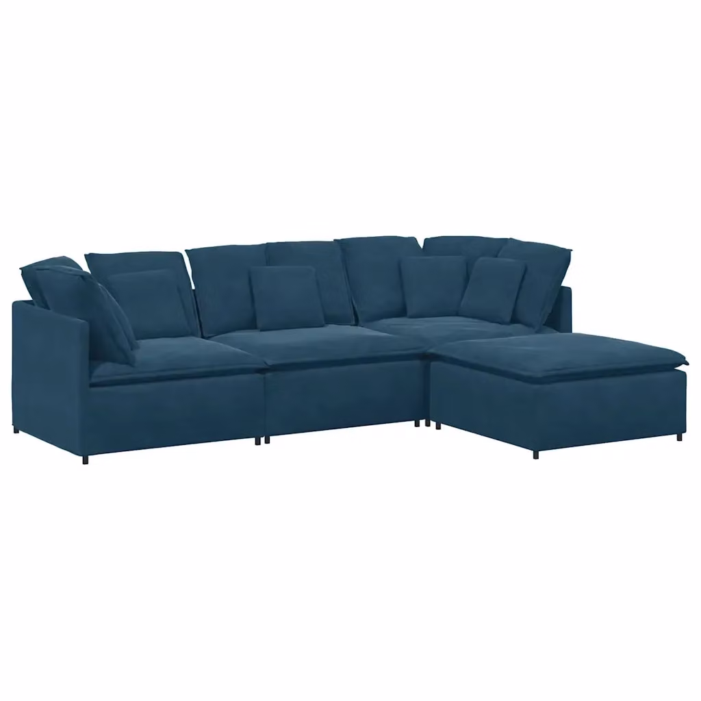 Divano angolare modulare vidaXL in velluto blu con cuscini e struttura in metallo e legno L/P/H: 300 x 160 x 80 cm – 2