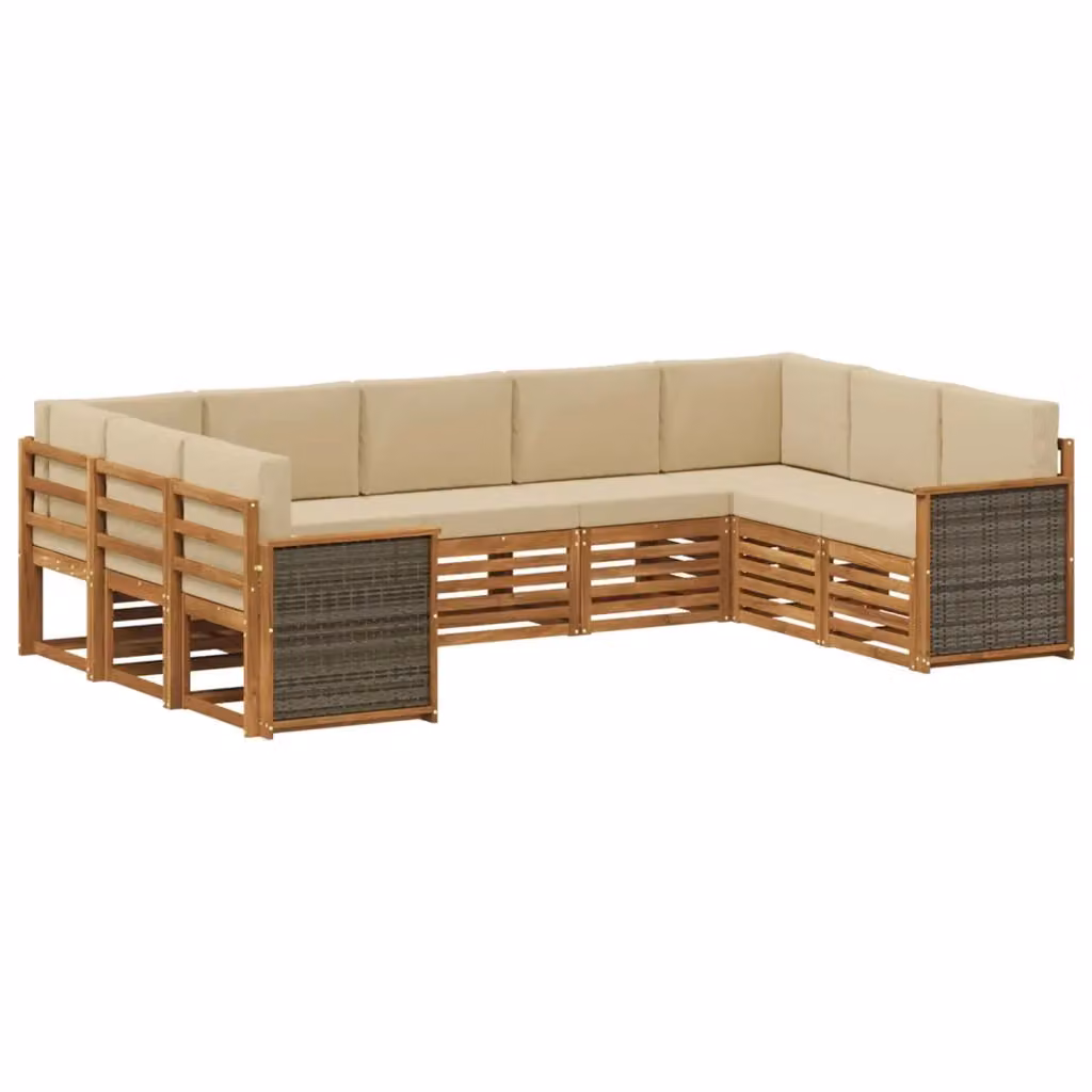 Set di divani da esterno a L vidaXL in legno di acacia con cuscini beige, 7 pezzi – 2