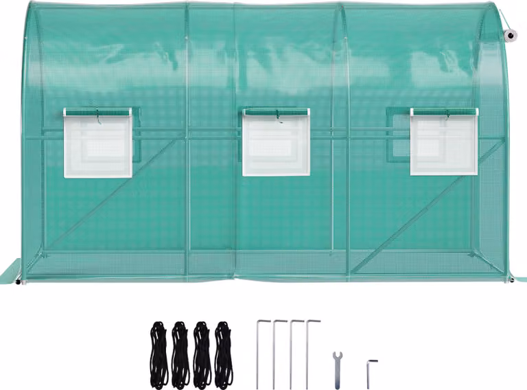 SucceBuy serra a tunnel walk-in, 12 x 7 x 7 ft, serra portatile per piante con cerchi in acciaio zincato, barre superiori, barre diagonali, porte con cerniera e finestre avvolgibili, verde