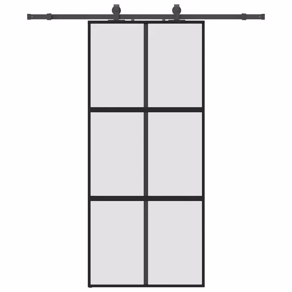 Porta Scorrevole Moderna VIDAXL in Vetro Temperato e Alluminio, Colore Nero, L: 90 cm, H: 205 cm – 2