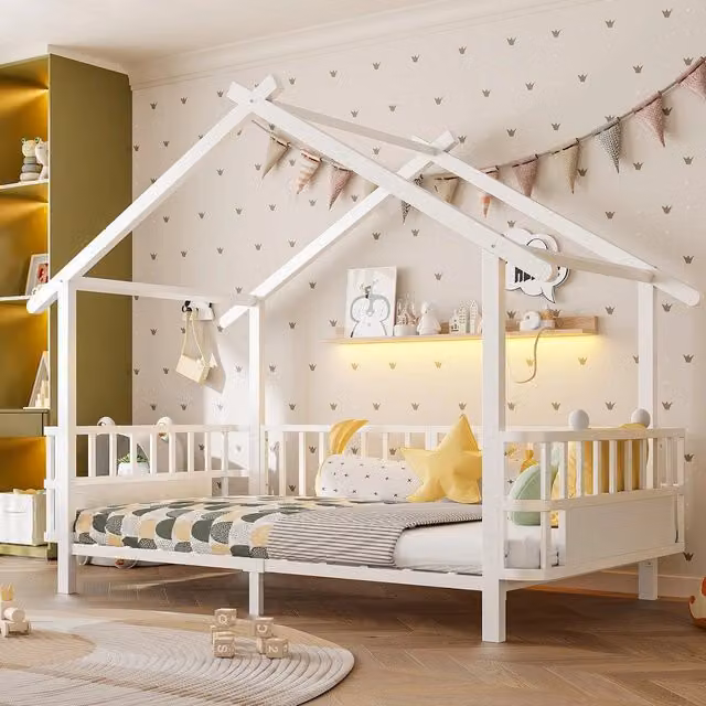 Letto per bambini Minimal a forma di casa in metallo bianco con griglia di sicurezza L/P/H: 200 x 90 x 168,5 cm – 1