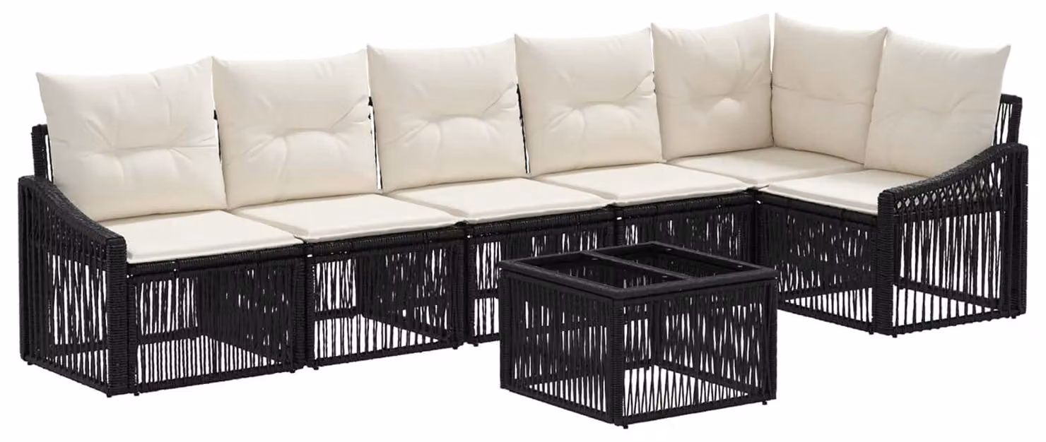 Set Divano da Giardino 7 pcs Nero polyrattan