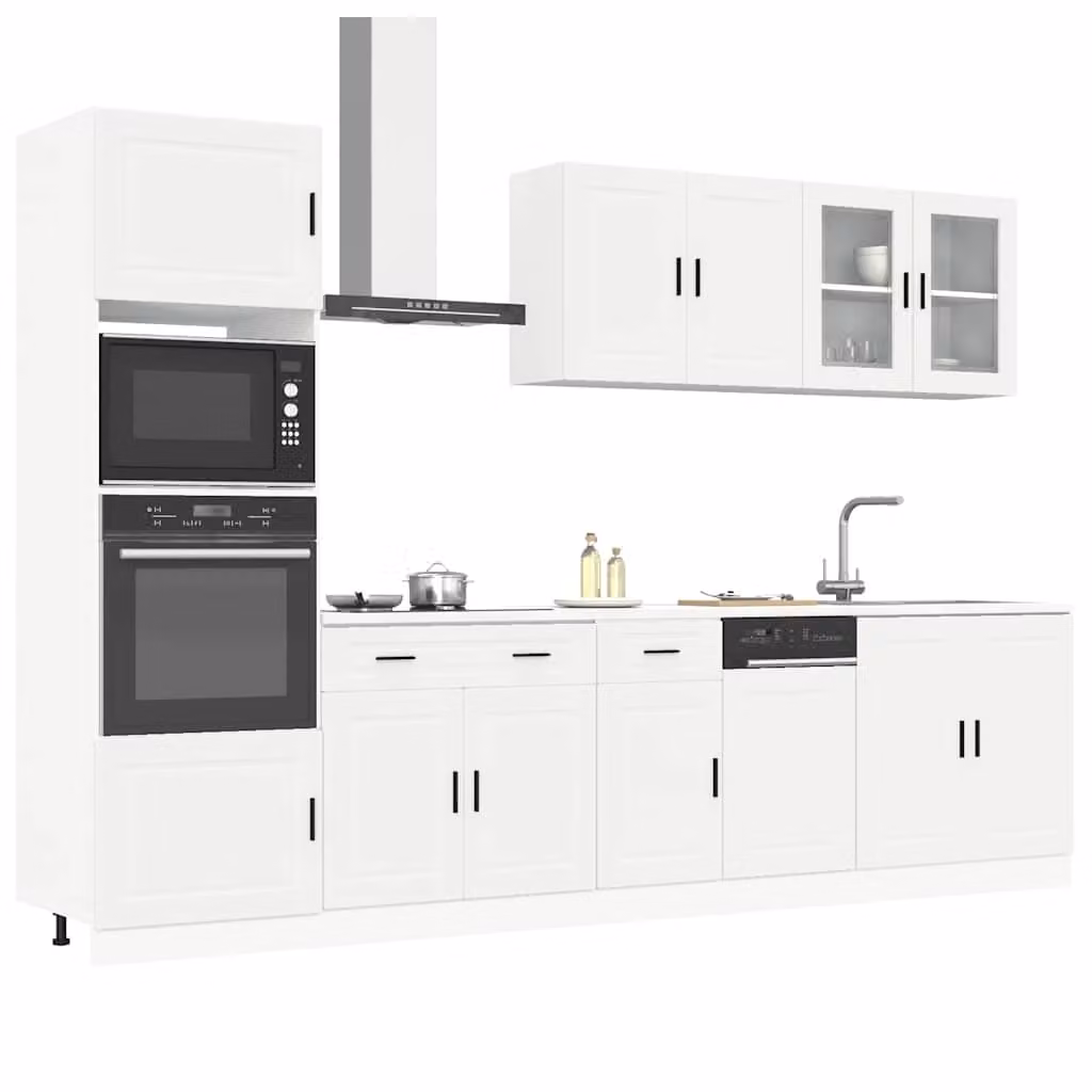 Set di mobili da cucina moderno vidaXL composto da 7 pezzi in legno e vetro, colore bianco