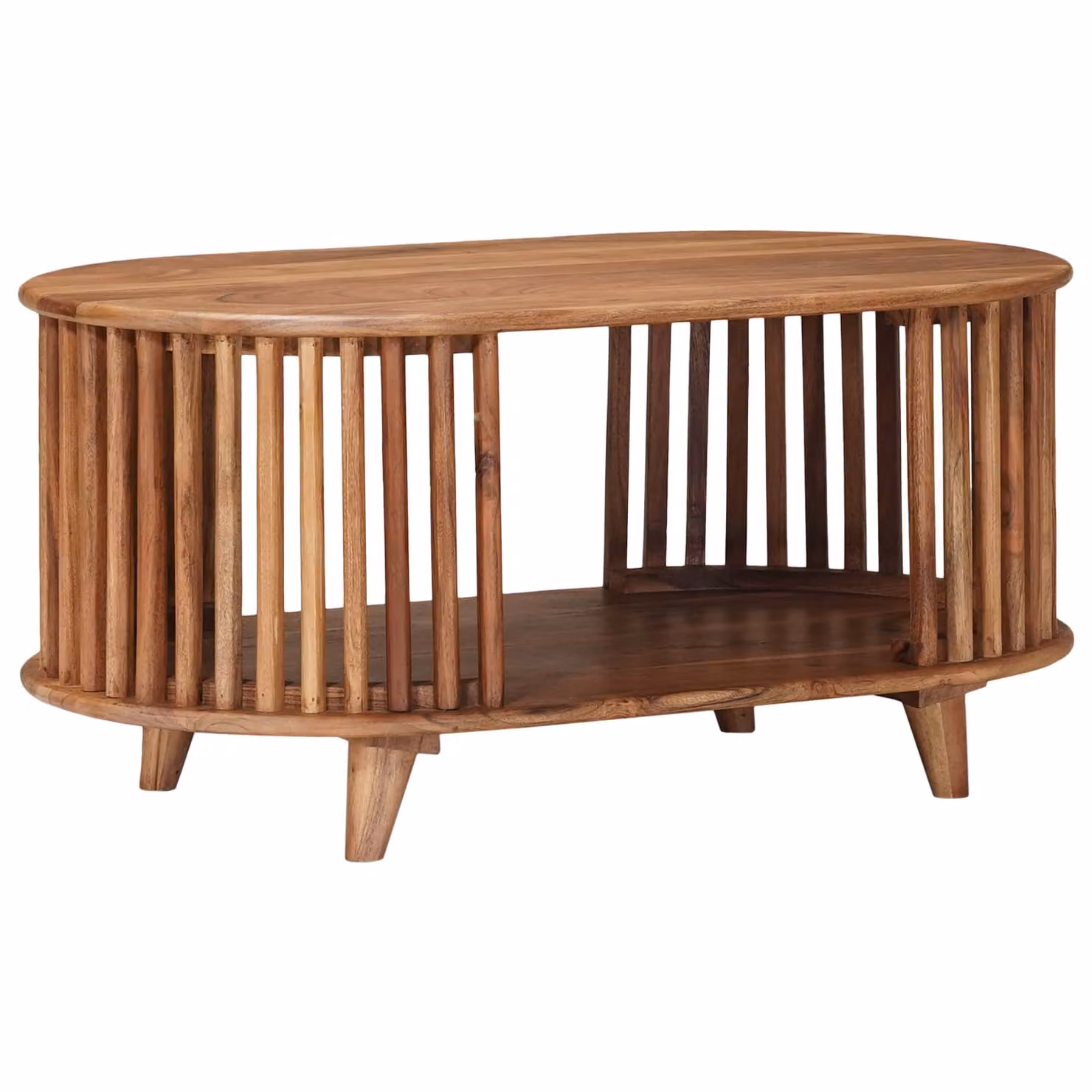 vidaXL Tavolo da caffè moderno in legno di acacia marrone con piano ovale L: 85 cm, P: 60 cm, H: 50 cm