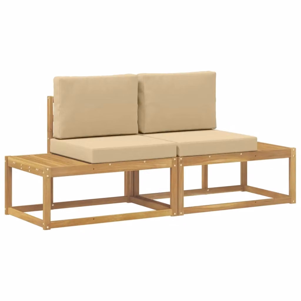 Divano da esterno a L moderno vidaXL in legno di acacia massello con cuscini in tessuto beige e bianco – 2