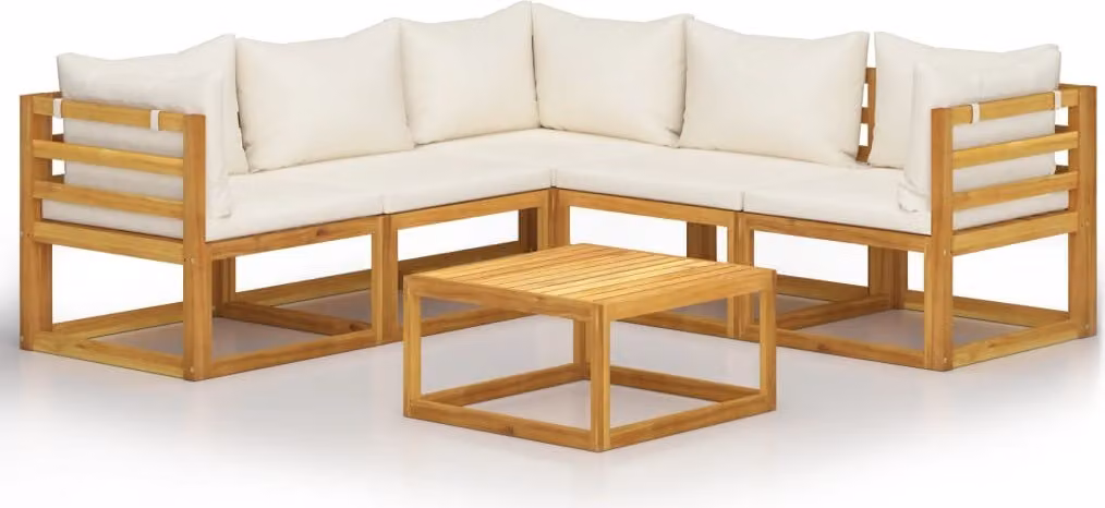 Set Divani da Giardino 6 pz con Cuscini Crema Massello Acacia