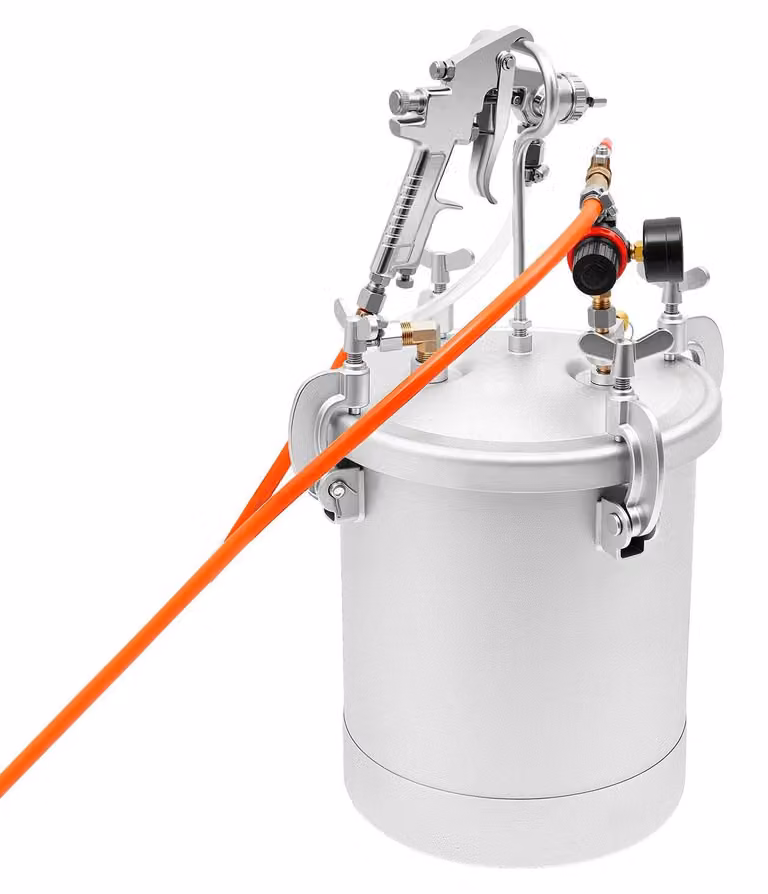 Contenitore per verniciatura a colori - Serbatoio di vernice da 10 litri - Ugello da 3,0 mm - Acciaio al carbonio - Pressione regolabile da 50 a 80 psi - Completo di pistola a spruzzo - Argento