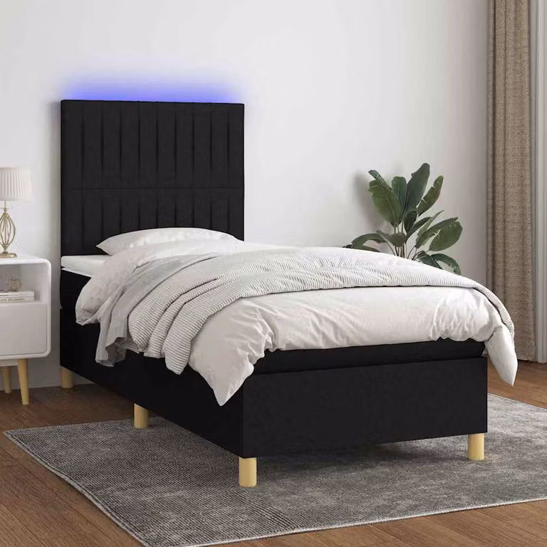 Letto Ibrido con Materasso e Illuminazione LED vidaXL in Tessuto Nero L/P/H: 100 x 200 x 203 cm