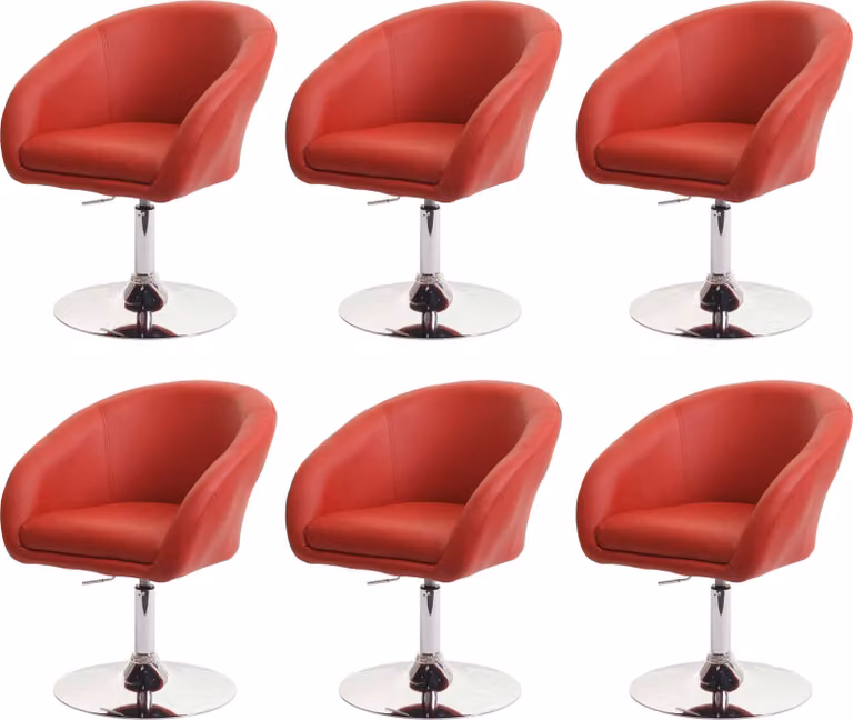 set di 6 sedie da pranzo HWC-F19, sedia da cucina sedia girevole sedia lounge, girevole regolabile in altezza ~ Pelle finta rosso