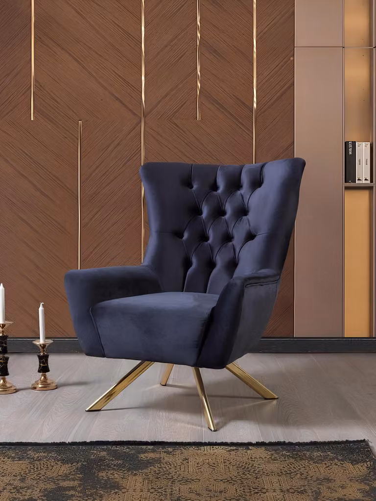 Luxus Einsitzer Sessel Samt Couch Polster Möbel Designer Blau Sofa Chesterfield