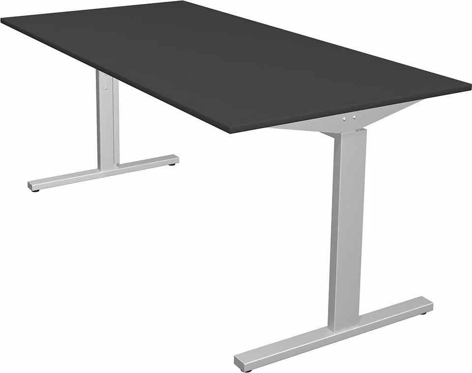 Scrivania Kerkmann Form 2 160x80x70-82 cm, base a T, argento alluminio, antracite