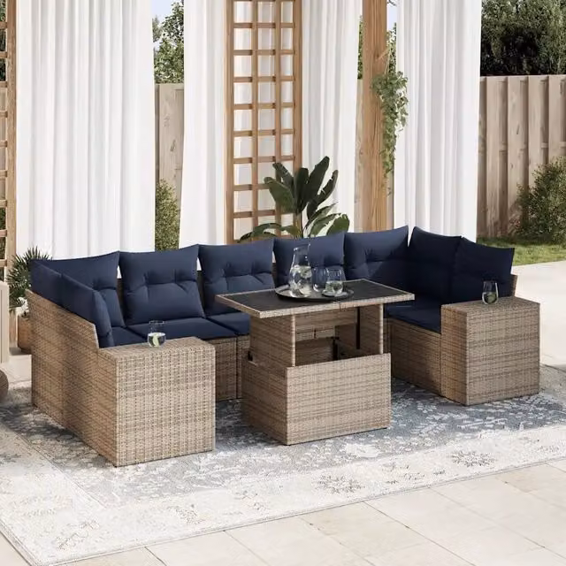 Set Divano da Giardino 8pz con Cuscini Grigio Polyrattan Acacia 3326762