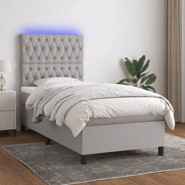 Letto Ibrido con Materasso e Illuminazione LED vidaXL Grigio Chiaro L: 100 cm, P: 200 cm, H: 128 cm – 1