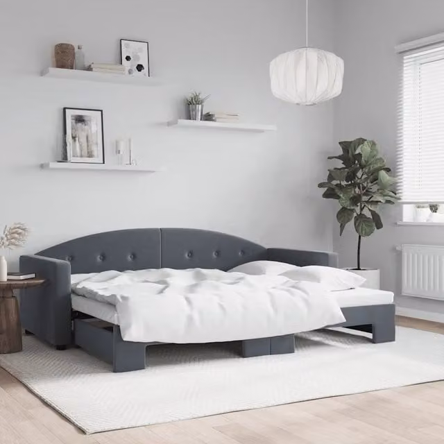Divano Letto con Letto Estraibile-Sofa Letto-Daybed Grigio Scuro 80x200cm Velluto 443341