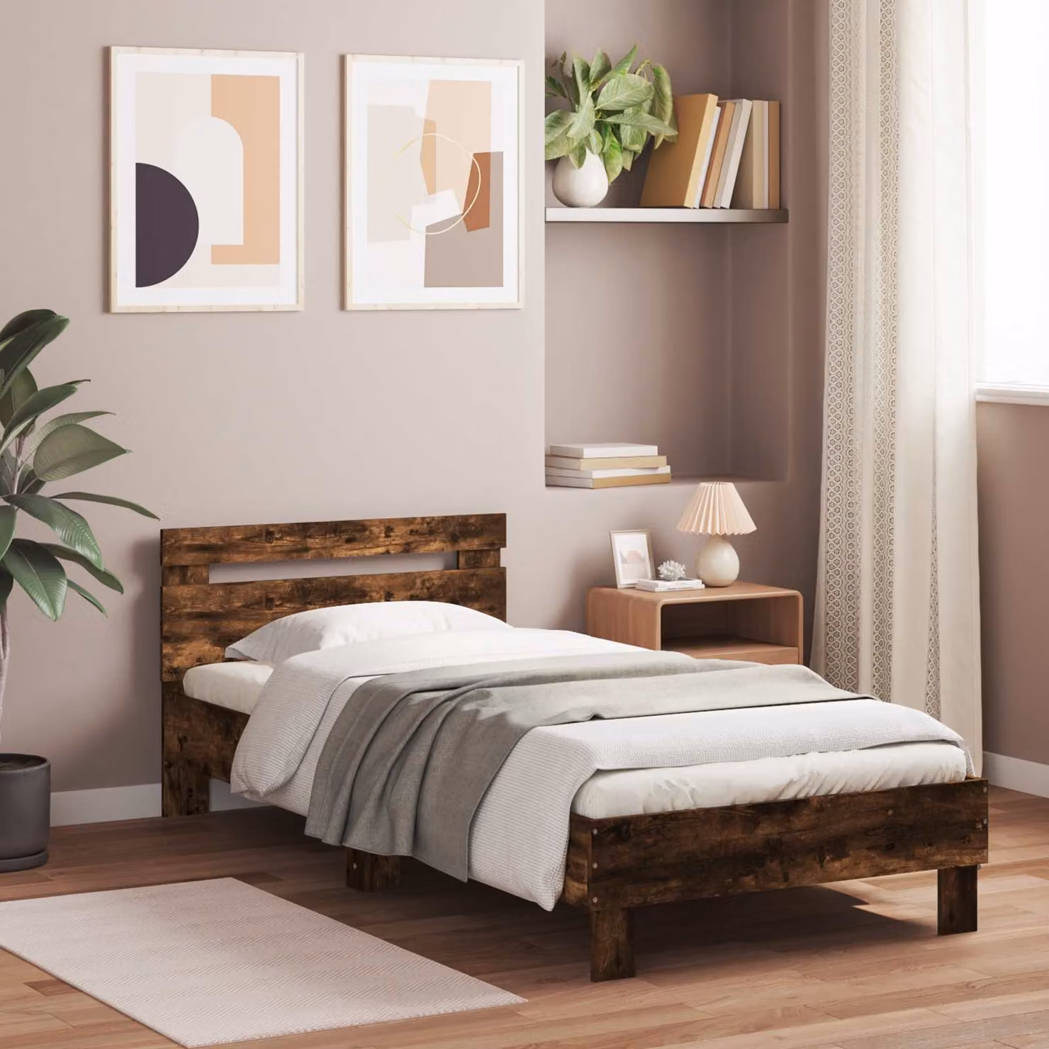 Struttura del letto moderna vidaXL in legno color rovere fumo L 200 x P 80 x H 85 cm
