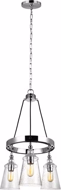 Lampadario a sospensione industriale Loras FEISS in metallo argento e vetro trasparente con 3 luci E27