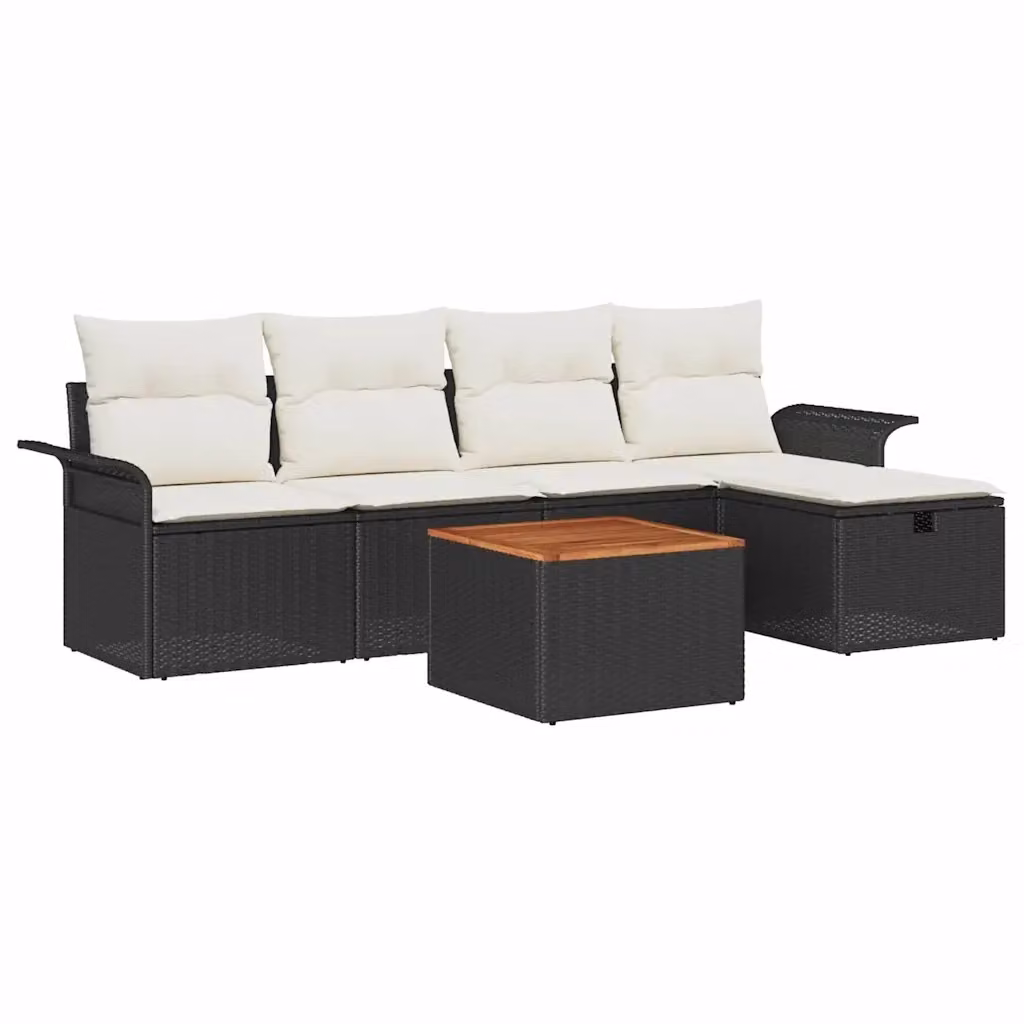 Set Divano da Giardino a L vidaXL 6 pz Nero con Cuscini e Tavolino in Rattan e Metallo – 2
