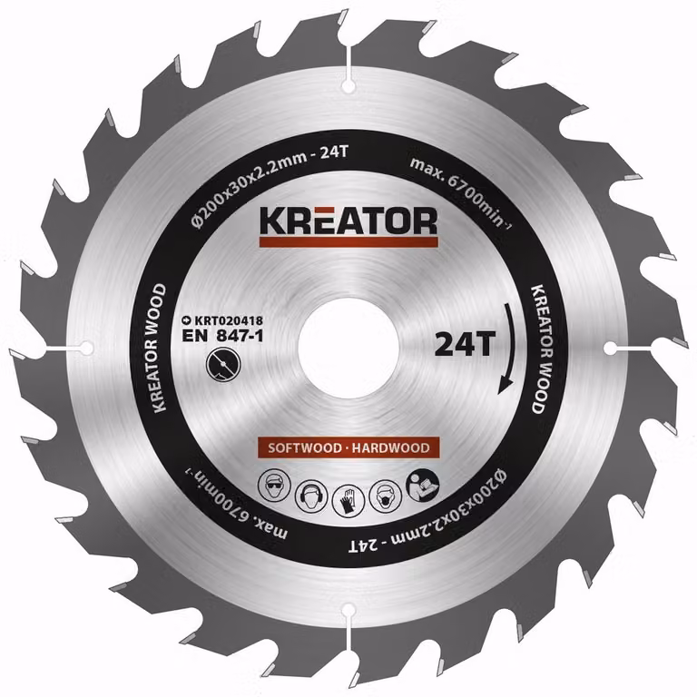 Lama circolare Ø 200 x 30 x 2,2 mm 24 denti Lama per legno + 3 anelli di riduzione